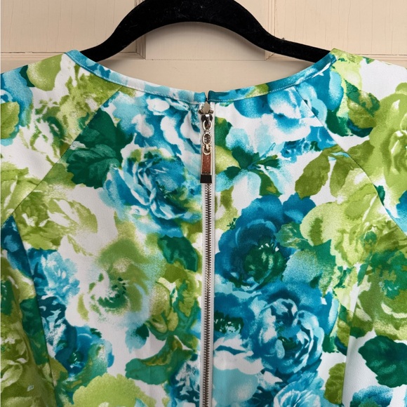Dressbarn Green Blue White Floral Spring Cocktail Dress - Picture 12 of 14